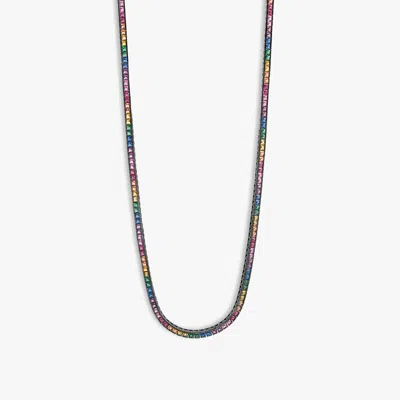 Tateossian Quadro Tennis Semi-precious Necklace In Black Rhodium Plated Sterling Silver With Multicolour Spinel