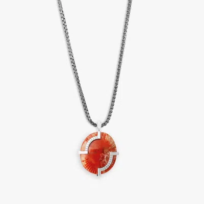 Tateossian Red Horn Coral Jasper Necklace In Sterling Silver In Metallic