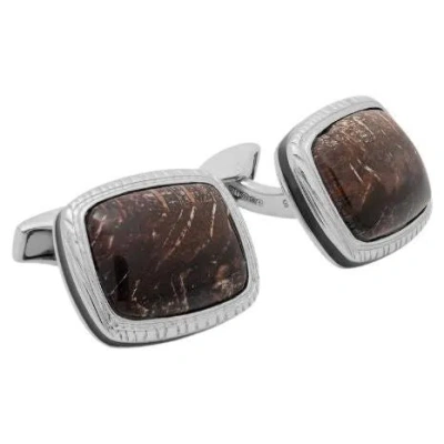 Pre-owned Tateossian Red Oak Wood Cufflinks In Sterling Silver, Limited Edition