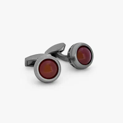 Tateossian Red Ruthenium Plated Sterling Silver Revolve Agate Cufflink