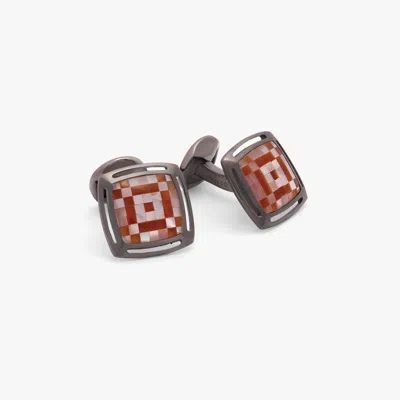 Tateossian Red Sterling Silver Art Deco Mosaic Cufflinks