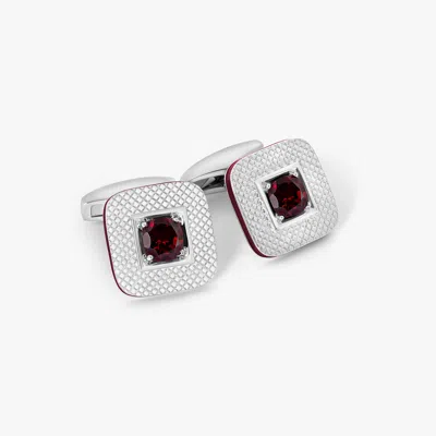 Tateossian Refratto Cufflinks In Rhodium Plated Silver With Red Garnet