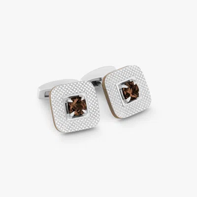 Tateossian Refratto Cufflinks In Smokey Quartz In Brown