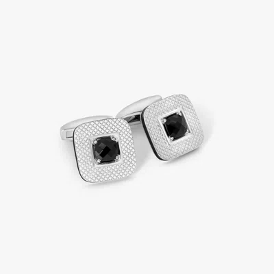 Tateossian Refratto Cufflinks With Black Spinel In Rhodium Plated Silver