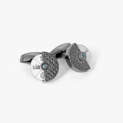 Tateossian Regalia Spinning Disc Cufflinks In Black Rhodium Plated Silver