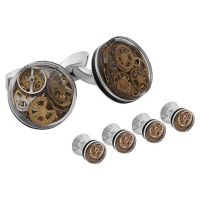 Pre-owned Tateossian Resin Gear Stud Set In Clear With Rhodium Finish In Multi