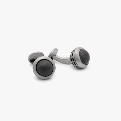 Tateossian Revolve Cufflinks In Sterling Silver With Onyx In Metallic