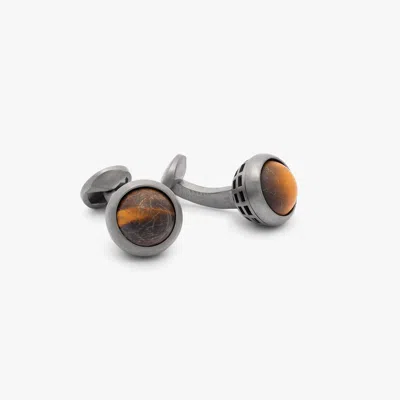 Tateossian Revolve Cufflinks In Sterling Silver With Tiger Eye
