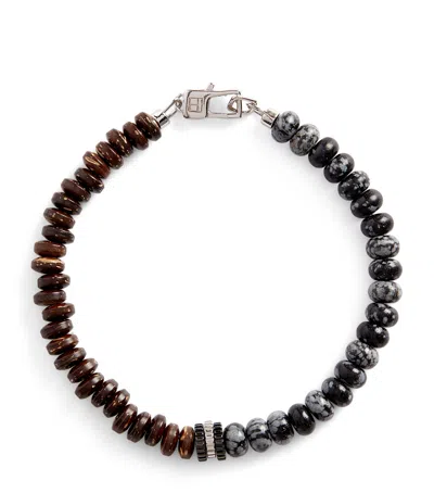 Tateossian Rhodium-plated And Obsidian Beaded Bracelet In Black