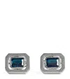 Tateossian Rhodium-plated Cubic Zirconia Halo Rectangle Cufflinks In Blue