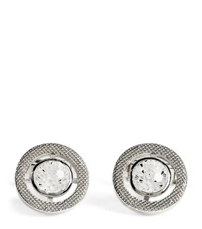 Tateossian Rhodium-plated Cubic Zirconia Halo Round Cufflinks In Transparent