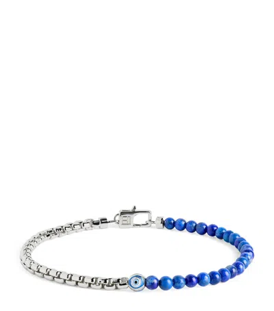 Tateossian Rhodium-plated Silver And Lapis Evil Eye Bracelet In Blue