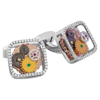 Pre-owned Tateossian Rhodium Plated Silver Diamond Gear Cufflinks By , 0.44ct In Multi