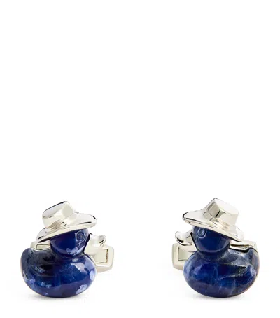 Tateossian Rhodium-plated Sodalite Duck Cufflinks In Silver