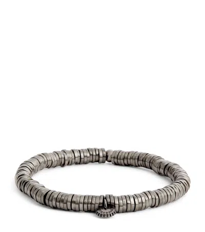 Tateossian Rhodium-plated Sterling Silver Disc Bracelet In Black