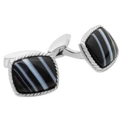 Pre-owned Tateossian Rhodium Plated Sterling Silver Tuxedo Agate Cufflinks, Limited Edition In Multi