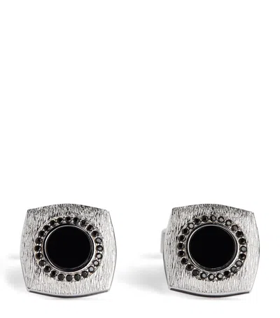 Tateossian Rhodium-plated Graffiato Rounded Square Cufflinks In Black