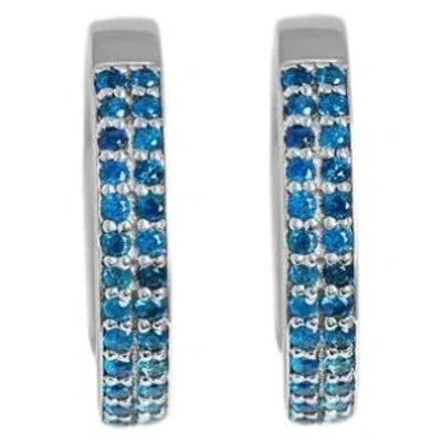 Pre-owned Tateossian Rhodium-plated Sterling Silver Blue Sapphire Hoop Earrings