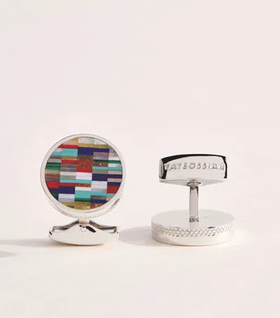 Tateossian Rhodium-plated Sterling Silver Harlequin Cufflinks In Transparent