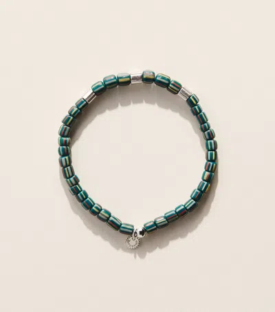 Tateossian Rhodium-plated Sterling Silver Rigato Java Beaded Bracelet In Green