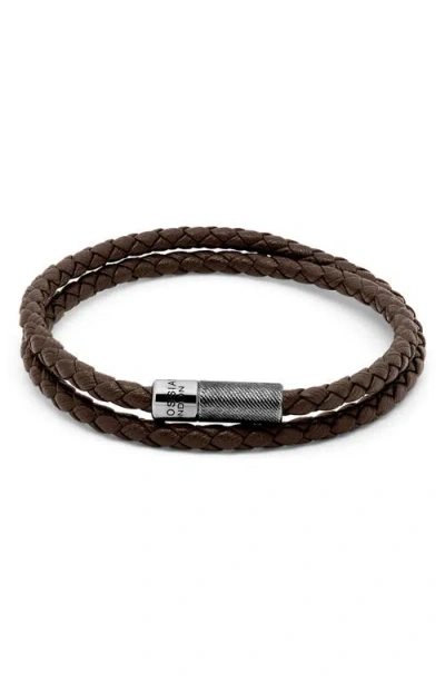 Tateossian Rigato Braided Leather Double Wrap Bracelet In Brown