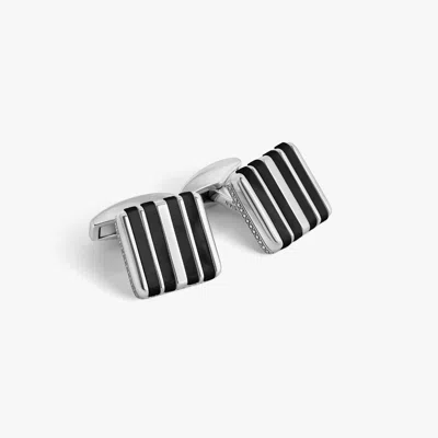 Tateossian Rigato Mosaic Cufflink In Sterling Silver With Onyx In Black