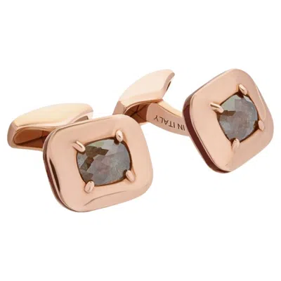 Pre-owned Tateossian Rose Cut Diamond (1.70) Cufflinks In Rose Gold Plated Sterling Silver In Red