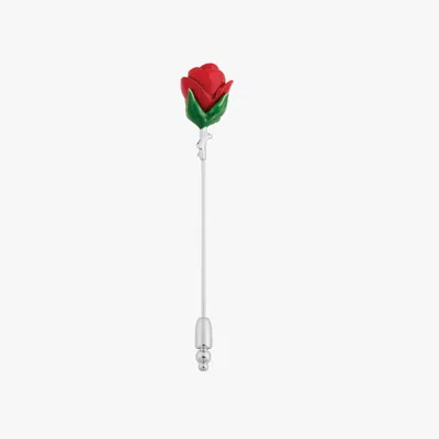 Tateossian Rose Lapel Pin In Palladium Plated In Red