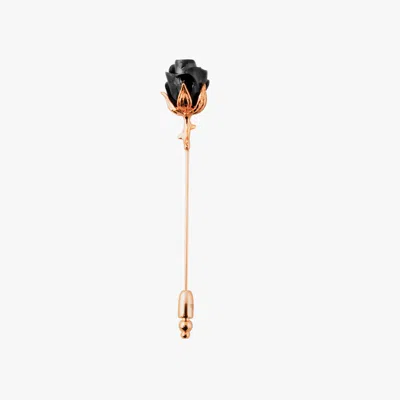 Tateossian Rose Lapel Pin In Rose Gold With Gunmetal Plated