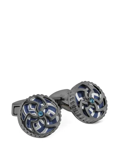Tateossian Rotating Trinity Crystal-embellished Gear-edge Cufflinks In Gray