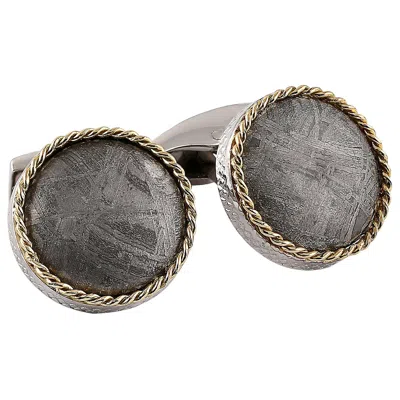 Pre-owned Tateossian Round Cable Meteorite Cufflinks In Silver With 18 Karat Gold 'limited Edition' In Multi