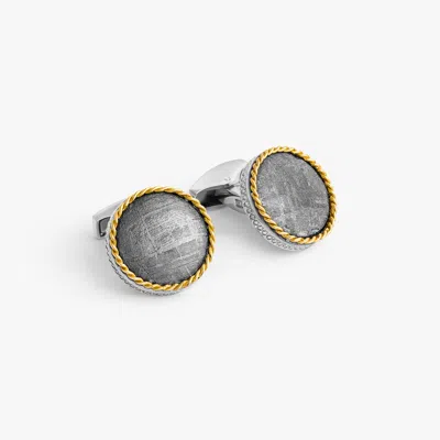 Tateossian Round Cable Meteorite Cufflinks In Silver With 18k Gold (limited Edition)