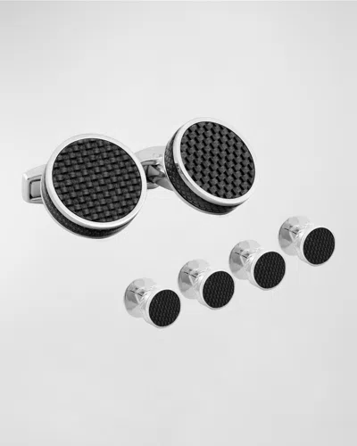 Tateossian Round Carbon Fiber Cuff Links Stud Set In Black