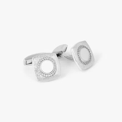 Tateossian Round Square Graffiato Cufflinks In Rhodium Plated Sterling Silver With White Mother Of Pearl And Wh