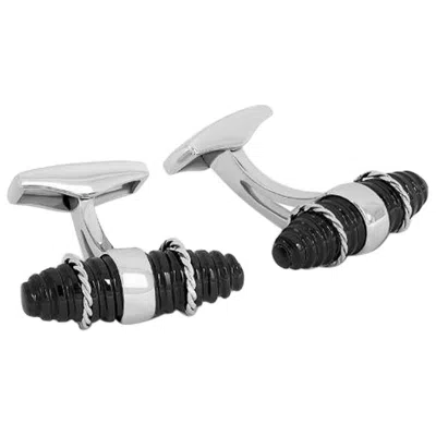 Pre-owned Tateossian Royal Cable Bullet Cufflinks With Black Spinel In Sterling Silver