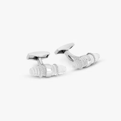Tateossian Royal Cable Bullet Cufflinks With Rock Crystal In Sterling Silver In Metallic