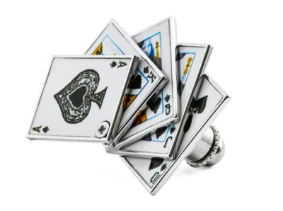 Tateossian Royal Flush Cards Pin In Silver