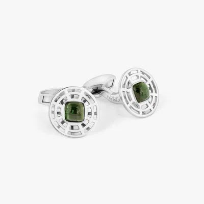 Tateossian Satellite Cufflinks In Green Tourmaline And Rhodium Plated Sterling Silver In White