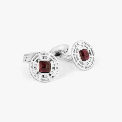 Tateossian Satellite Cufflinks In Rhodium & Red Tourmaline In Metallic