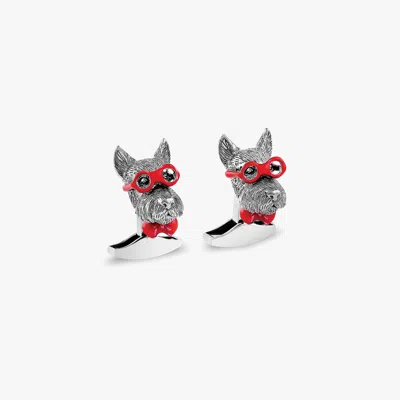 Tateossian Scottish Terrier Cufflinks In Sterling Silver In Gray