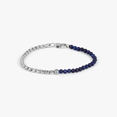 Tateossian Sennit Box Evil Eye Bracelet In Rhodium Plated Sterling Silver With Lapis - M In Blue