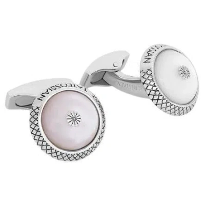 Pre-owned Tateossian Signature Chrysanthemum Dome White Mother Of Pearl In Sterling Silver Cufflinks