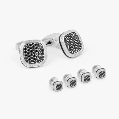 Tateossian Signature Cufflinks & Dress Shirt Studs In Rhodium & Spinel In Metallic