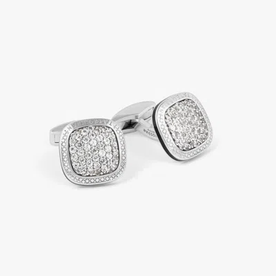 Tateossian Signature Cufflinks In Rhodium & White Sapphire In Gray