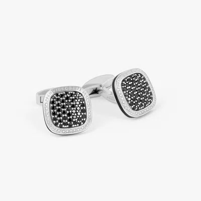Tateossian Signature Cufflinks In Rhodium Plated Silver And Black Spinel