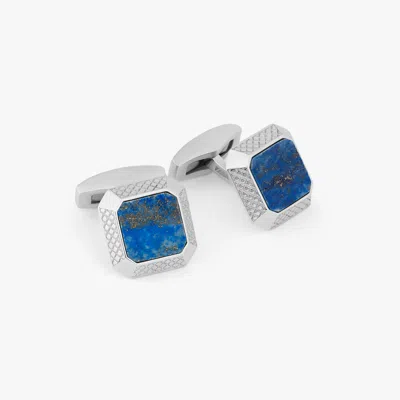 Tateossian Signature Octo Cufflinks In Rhodium Plated Silver With Lapis In Blue