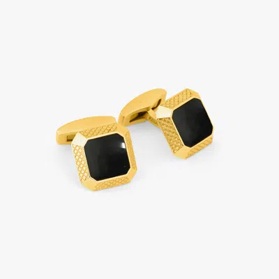 Tateossian Signature Octo Cufflinks In Yellow Gold Plated Silver With Onyx