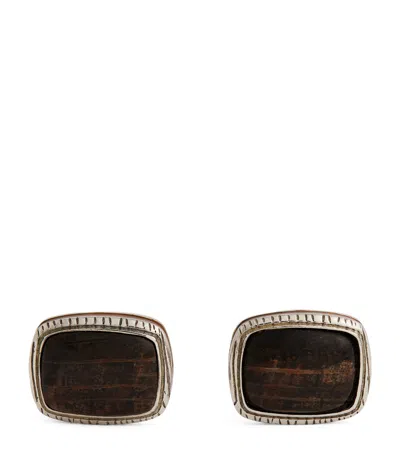 Tateossian Silver And Oak Wood Cufflinks In Brown