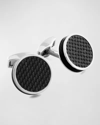 Tateossian Silver-plated Carbon Cuff Links In Black