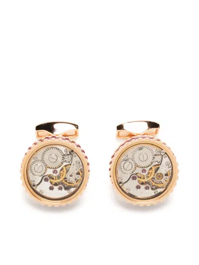 Tateossian Round Gear Carbon-fibre Cufflinks In Gold